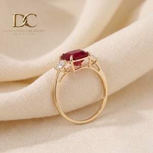 Anillo de Oro Amarillo Sólido de 14 Quilates con Diamante Cultivado en Laboratorio y Rubí Color Sangre de Pichón, Joyería Fina para Mujer - Product Image 4