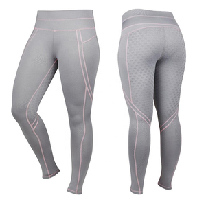 Women High Waist Gray Leggings With Pink Stitching Mesh Panel Design Ankle Length Horse Riding Wear - Product Image 5