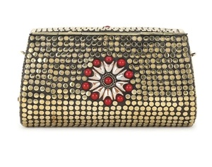 Bolso de Mano Rectangular de Latón con Diseño de Flor Esmaltada y Baño de Oro - Product Image 1