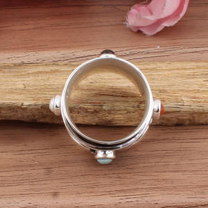 Natural Larimar Garnet Coral 925 Sterling Silver Multi-Gemstone Wedding <b>Statement</b> <b>Ring</b> - Product Image 5
