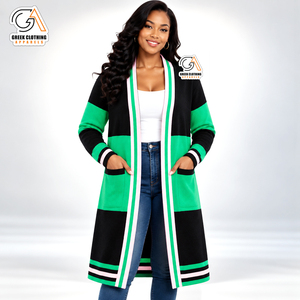 For | Women's Long Color Blocked <b>Cardigan</b> Plus Size Full Sleeve Casual <b>Pocket</b> Design 100% Polyester Winter Wear Anti-Pilling - Product Image 1