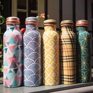 Botella de Agua de Cobre, Diseño Moderno Grabado, Vaso Portátil de Pared Simple Reutilizable, SOFIYA CRAFT para Oficina, Hogar y Viajes - Product Image 4