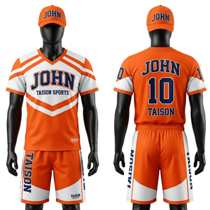Uniforme de Animadoras Premium de 180 GSM, Poliéster y Elastano, Naranja y Blanco, Cuello en V, Sublimación, Bordado, Logotipo Personalizado - Product Image 1