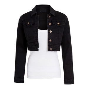 Women's Black <b>Cropped</b> <b>Denim</b> <b>Jacket</b> – Slim Fit Button Front Long Sleeve Casual Jean <b>Jacket</b> for Spring Fall Streetwear - Product Image 5