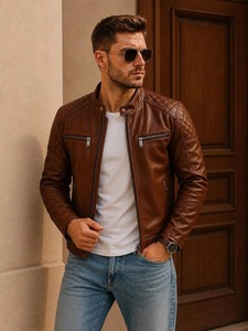 <b>Brown</b> <b>Leather</b> <b>Jacket</b> for <b>Men</b>, Motorcycle <b>Jacket</b>, Cafe Racer <b>Jacket</b>, Vintage Moto <b>Jacket</b>, Quilted Shoulder <b>Leather</b> <b>Jacket</b> - Product Image 3