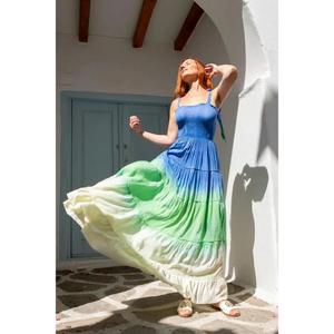 Womens Solid Plaid Tie Dye Smocked <b>Maxi</b> <b>Dress</b> Boho Summer <b>Short</b> Sleeve Tiered Long Beach Casual Eco-Friendly 100% Streetwear - Product Image 3