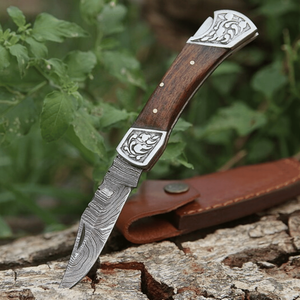 Pasha Enterprises - Juego de Cuchillos Plegables Multifuncionales de Acero de Damasco, Cuchillo de Caza y Camping para Exteriores, Madera de Grado Industrial - Product Image 1