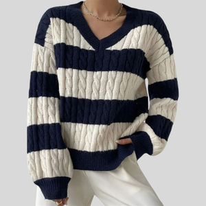 Pull à capuche tricoté pour femme, col en V, color block, coupe ample, blanc et marron, haute qualité, personnalisé - Product Image 6