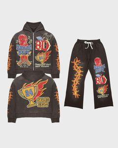 Conjunto Deportivo Gráfico de la Marca Dept en Gris Oscuro |   Sudadera con capucha extragrande y pantalones deportivos |   Conjunto a juego de ropa urbana Trophy Flame OEM - Product Image 1