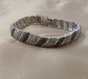 4.60 Cttw Blue & White Natural Diamond Tennis Bracelet 925 Sterling Silver 7 Inch, Round Cut Prong Set Wide Bracelet for Women - Product Image 1