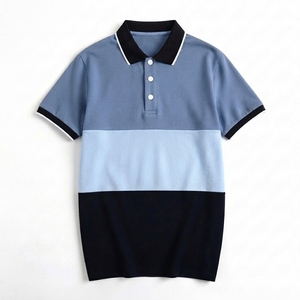 เสื้อโปโลชาย แขนสั้น ผ้าอ๊อกซ์ฟอร์ด ทรงลำลอง ลายเรียบ สีบลู แบล็ค ไวท์ แต่งขอบสีตัดกัน - Product Image 1