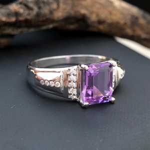 Luxury Amethyst <b>Ring</b> Bezel Setting <b>925</b> Sterling <b>Silver</b> Natural Purple Birthstone Wedding & Party Gift - Product Image 4