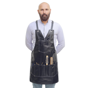 Delantal de cuero con múltiples bolsillos para barberos y peluqueros de mascotas, ropa de trabajo de estilo clásico - Product Image 1