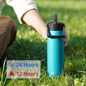 Borraccia Termica in Acciaio Inossidabile da 20oz con 3 Coperchi Antigoccia, Bottiglia Senza BPA con Tappo per Cannuccia e Coperchio Flessibile per Uso in Palestra - Product Image 2