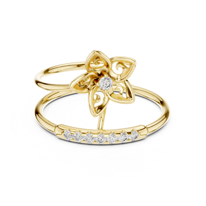Anillo Minimalista de Oro Amarillo Sólido de 14k con Diamantes Cultivados en Laboratorio de Corte Redondo, Anillo de Boda Clásico, Regalo para Ella - Product Image 1