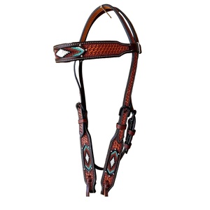 Cabecera de cuero tallada a mano ecuestre de estilo occidental de calidad superior con cuentas para montar a caballo - Product Image 5