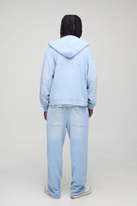 Custom Distressed Embroidery Zip up Rhinestone Graphic Boxy <b>Hoodie</b> and Sweatpants Acid Wash <b>Mens</b> Hoodies Sweatshirt Sets - Product Image 5