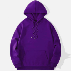 Sudadera con Capucha Morada para Hombre, Corte Regular, Color Sólido, Casual, con Bolsillo, Tejido French Terry, para Otoño - Product Image 1