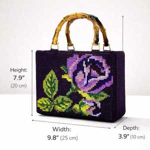 Bolso Tote Morado y Negro Bordado con Cuentas, Patrón de Colores Mixtos, Asa de Bambú, Bolso de Mano Artesanal de Moda para Uso Diario TIMELESS - Product Image 6
