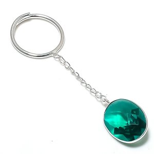 Porte-clés plaqué argent avec pendentif en cristal vert, chaîne serpent, forme goutte d'eau, unisexe, usage quotidien, style classique - Product Image 1