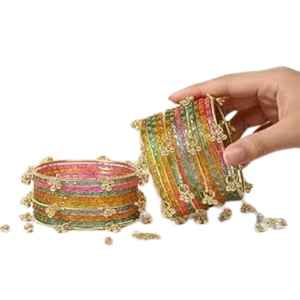 Ensemble de bracelets cachemiri tendance plaqué or de qualité supérieure, en verre et perles multicolores, finition ombrée avec accents scintillants, pour mariage traditionnel - Product Image 6