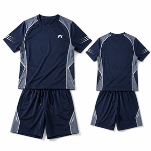 Conjunto de Camiseta y Pantalones Cortos para Hombre, Personalizable, de Alta Calidad, Verano, Dos Piezas, Oversize, con Franjas Reflectantes y Estampado - Product Image 1