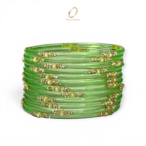 Bulk Order Indian Fashion jewelry Green Kashmiri Raindrop <b>Glass</b> Gold Plated <b>Bangles</b> Set for Women at Lowest Wholesale Price - Product Image 5