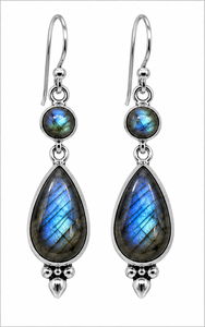 Natural Labradorite <b>Silver</b> <b>Dangle</b> <b>Earrings</b>, 925 Sterling <b>Silver</b> Teardrop <b>Earrings</b>, Handmade Blue Flash Gemstone <b>Earrings</b>, - Product Image 3