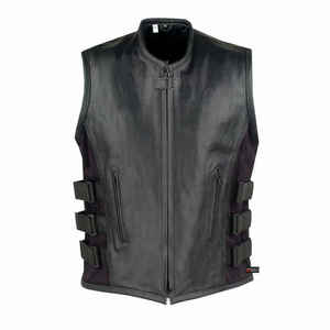 Chaleco de Motociclista de Cuero Genuino para Hombre, Impermeable, para Invierno, sin Mangas, con Cierre Frontal, Bolsillos Laterales con Correa Ajustable - Product Image 1
