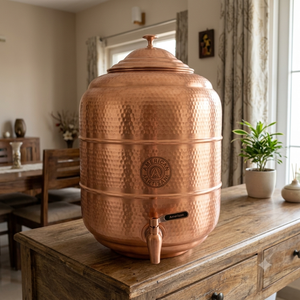 American Artisan Hammered Copper <b>Water</b> Dispenser with Lid and Tap Large Capacity Vintage Style Home Beverage <b>Urn</b> - Product Image 2