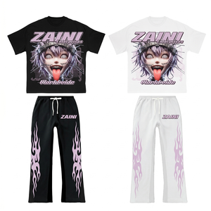 Premium Cotton Blend <b>T</b> <b>Shirt</b> And Pant Set 240 GSM Soft Jersey Fabric Custom DTF Print <b>Black</b> White Streetwear Outfit - Product Image 1