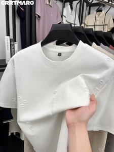 เสื้อยืดผู้ชายทรงสลิมฟิต แขนสั้น แต่งขอบรุ่ย สไตล์วินเทจ ดีไซน์เรียบหรู ดูดีแบบลำลอง - Product Image 6