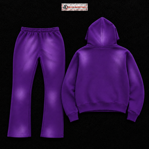 Conjunto Deportivo Personalizado Morado para Hombre, Sudadera con Cremallera Completa, Paneles Beige en Contraste, Pantalones Acampanados, Dos Piezas, Venta al Por Mayor OEM Street - Product Image 6