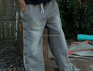 Custom <b>Men's</b> Track Fleece Knitted Cotton Casual Flare <b>Sweat</b> <b>Pants</b> Streetwear Acid Wash Design Lightweight Thickness - Product Image 3