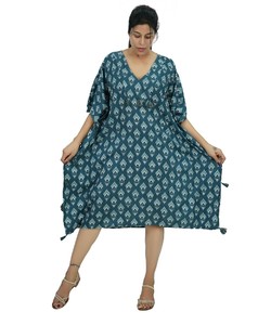 Robe Kaftan d'été décontractée en viscose imprimée, style bohème, mini, col en V, respirante, éco-responsable, pour la plage - Fabricant - Product Image 3