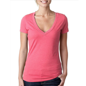 เสื้อยืดคอวีของผู้หญิงทรงหลวมลำลองดีไซน์เรียบ - Product Image 2