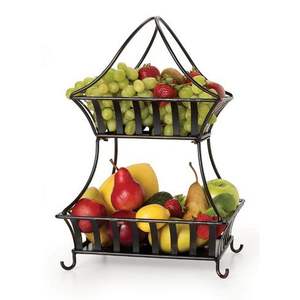 Panier à légumes en fer à 2 niveaux au design magnifique, de qualité supérieure, couleur noire, pour le stockage des fruits en vrac - Product Image 4