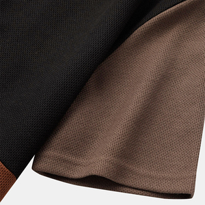 Men's Color Blocked Short Sleeve T-<b>Shirt</b> O-Neck Knitted Regular Fit Casual <b>Patchwork</b> Design Brown Black - Product Image 6