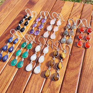 Pendientes Colgantes Bohemios de Piedras Preciosas Naturales Surtidas, Hechos a Mano, Chapados en Plata, de Latón, con Múltiples Piedras, de Alta Calidad, Diseño Único, Regalo para Mujer - Product Image 6