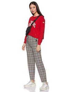 Women's <b>Red</b> Crewneck Sweatshirt With Front Logo And Side Cutout Design Casual Long Sleeve Knitted <b>Top</b> Autumn Wear - Product Image 1