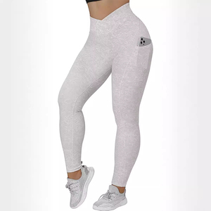 Custom Printed Solid High Waist Women <b>Leggings</b> Spandex / Nylon Breathable Eco-Friendly <b>Ankle</b>-<b>Length</b> Elastic Waist Yoga Pants - Product Image 3
