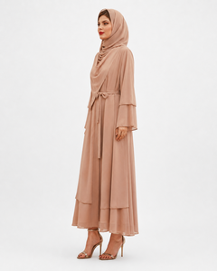 High Quality Long Floor Length <b>Abaya</b> With Matching Belt Full Sleeve Plain Polyester Chiffon Breathable fabric - Product Image 2