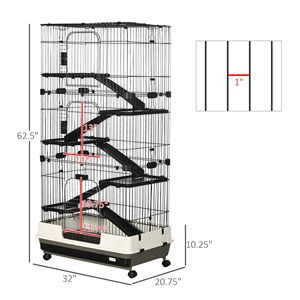 Gabbia per conigli nera da 32 litri a 6 livelli con ruote e vassoio estraibile per l'allevamento di conigli di taglia media, cincillà e furetti - Cuccia nera - Product Image 3