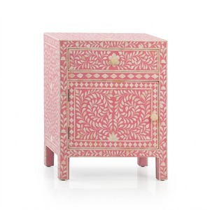 Commode en bois sculptée à la main avec incrustations en os, motif floral personnalisé, artisanat indien, vente en gros pour chambre à coucher - Product Image 4