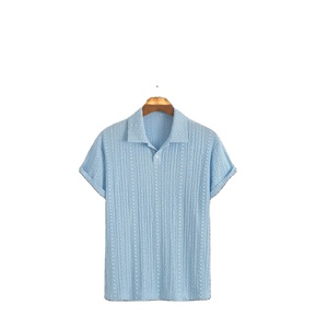 เสื้อโพลีเอสเตอร์ทอคุณภาพสูงสำหรับผู้ชายเสื้อเชิ๊ตผู้ชายแนวย้อนยุคอัจฉริยะลำลองลายดอกไม้คอเสื้อเย็บปักแบบสั้นฤดูร้อนหรูหรา - Product Image 3