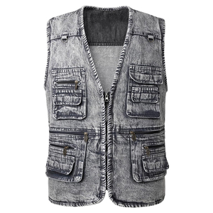 Gilet en jean QYS pour femme, décontracté, couleur unie, boutonné sur le devant, délavage clair, coton, taille haute, coupe ajustée, style automne, respirant - Product Image 1