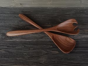 Cuchara y Tenedor de Madera Hechos a Mano para Ensaladas, Juego de Cubiertos de Lujo, Cubertería Real para Cocina y Comedor, Regalo de Boda - Product Image 4