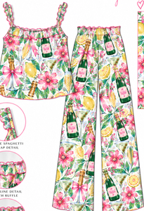 Ensemble de pyjama en bambou floral pour femmes West & Willow, bretelles spaghetti, col à volants, coupe ample, printemps-été - Product Image 2