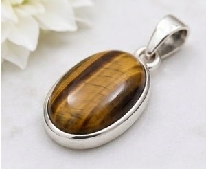 Collier en pierre œil de tigre, pendentif ovale en argent brun doré, bijoux faits à la main en argent sterling, pendentif en pierre œil de tigre, cadeau - Product Image 2