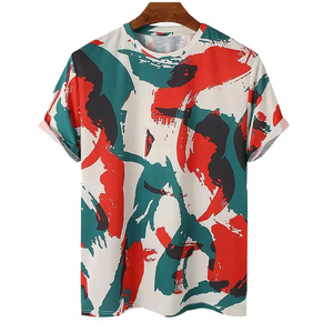 T-shirt d'été pour homme, coupe ajustée, coton/polyester élastique, t-shirt de performance athlétique, manches courtes, évacuation de l'humidité, entraînement en salle de sport - Product Image 1